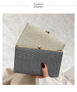 Detail of luxury acrylic clutch bags with herringbone sequin pattern and rhinestone clasp