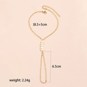 Golden baroque pearl hand harness bracelet ring set for beach style accessories
