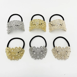 Geometric Hollow Alloy Hair Ties With Artificial Pearl And Rhinestone Punk Style Ponytail Holder Elastic Hair Bands For Women