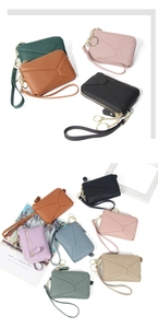 Portamonete in pelle con motivo litchi in vari colori con cinturini e portachiavi dorati