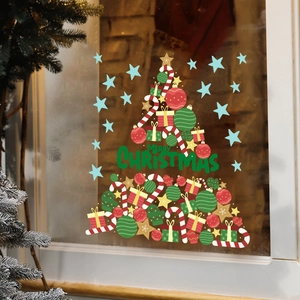 Christmas tree window sticker made of gift boxes and candy canes for home wall decor