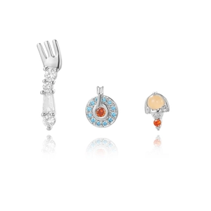925 silver needle princess earrings set with colorful zircon stones on white background