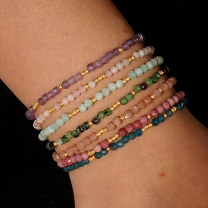 Bohemian Natural Stone Beaded Bracelet For Women Faceted Colorful Crystal Beads Handmade Adjustable Jewelry Bracelet Vacation Gift