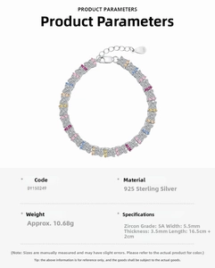 Detailed spec sheet for 925 sterling silver butterfly bracelet with 5A colored zircon