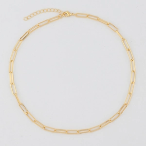 Minimalist rectangular paperclip chain necklace in gold finish with lobster clasp