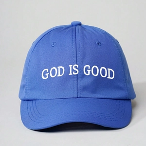 Royal blue God Is Good embroidered baseball cap with adjustable six-panel cotton design