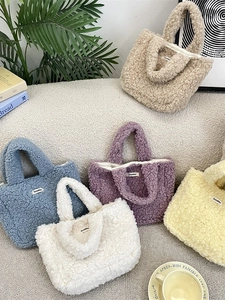 Plush Handbag Sherpa Fleece Small Tote Bag Casual Solid Color Soft Korean Niche Design Autumn Winter For Women