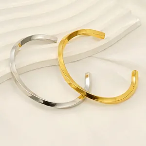 Twisted Geometric Open Bangle Stainless Steel C Shaped Adjustable Cuff Bracelet Minimalist Fashion Jewelry For Women Men