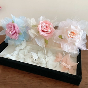 Pinces à cheveux fleurs élégantes avec strass, perles et longs glands papillon