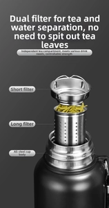 Detail showing the dual tea filter system and 316 stainless steel vacuum flask interior