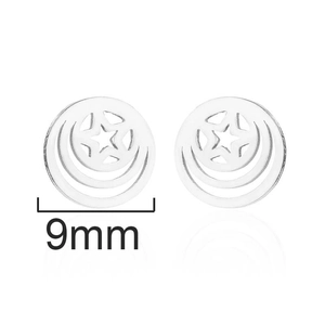 Macro de boucles d'oreilles 9mm en acier inoxydable argenté avec cercle et étoile évidés