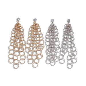 Boucles d'oreilles tendance à pampilles cercles en or et argent avec accents zircon