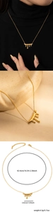Détails et dimensions du collier pendentif lave dorée avec vue portée et sur fond blanc pur