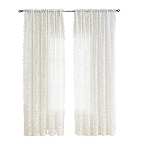 Elegant white lace sheer curtains with scalloped edges for bedroom window decor