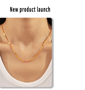 Close-up of 18k gold plated stainless steel snake chain on female model neck