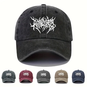 Washed cotton vintage baseball cap with gothic embroidery in multiple colors