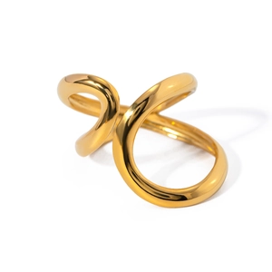 Minimalist 18k gold plated stainless steel open ring with an abstract twisted design