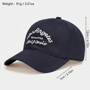Navy blue cotton baseball cap with Los Angeles embroidery and detailed dimensions