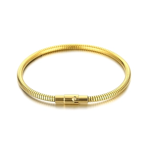 Minimalist gold stainless steel snake chain bracelet with cylindrical plug-in clasp