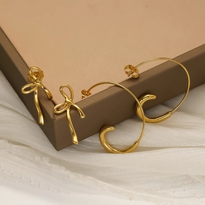 Bowknot Stud Earrings 18K Gold Plated 304 Stainless Steel Waterproof Hypoallergenic Fashion Elegant Jewelry For Women