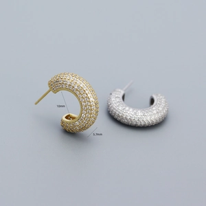 Sparkling full-zircon C-shaped hoop earrings in gold and silver finish for women