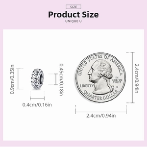 Detailed size comparison of S925 sterling silver heart charm with a quarter coin