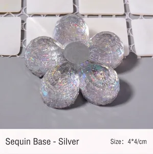 Silver plum flower magnetic nail art practice base with holographic glitter 4x4cm