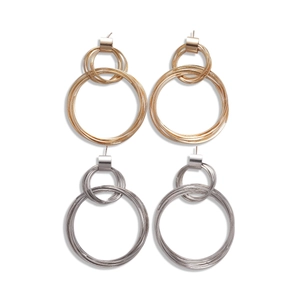 Multi-layer geometric circular layered hoop earrings in gold and silver finish set