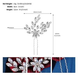 Macro details and dimensions of a silver rhinestone U-shaped hairpin for hair styling