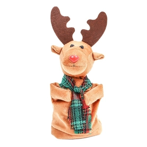 Singing and dancing electric plush reindeer toy with plaid scarf and red nose