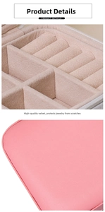 Detail view of pink PU leather jewelry box with bead velvet lining and ring slots