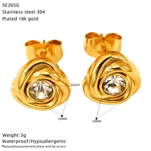 Detail showing 18k gold plated 304 stainless steel earrings with 10mm zircon stones