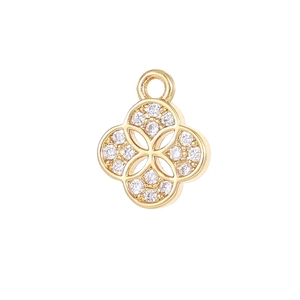 14K gold filled four-leaf clover pendant with sparkling cubic zirconia inlay for DIY jewelry
