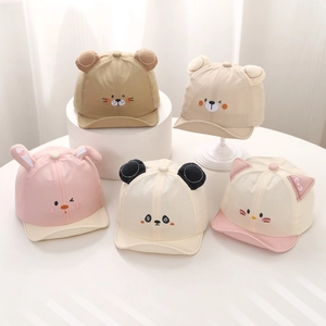 Quick-dry baby sun hats set with cute animal embroidery and 3D ears in five soft colors