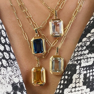 Collana Pendente Zircone Taglio Smeraldo Acciaio Inossidabile Placcato Oro Catena Graffetta Gioielli Minimalisti Donne