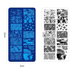 Rectangular stainless steel nail art stamping plate OM-H08 with tropical plant patterns