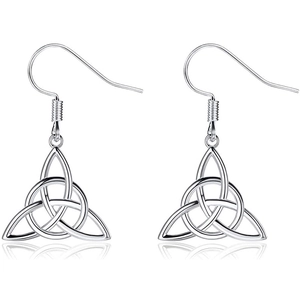 Polished S925 sterling silver Celtic trinity knot drop earrings with a reflective finish