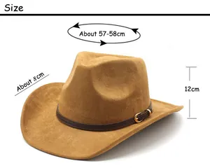 Size guide for western suede cowboy hat showing 58cm circumference and 8cm wide brim