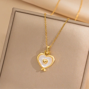 Elegant gold titanium steel necklace with heart-shaped mother of pearl pendant jewelry