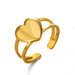 Bague ouverte coeur plaquée or 18 carats en acier inoxydable au design minimaliste