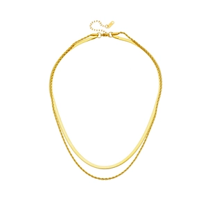 Collier double rangée en acier titane doré avec chaîne serpent et chaîne torsadée