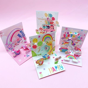 Set of four 3D animal and unicorn pop-up cards for birthdays and graduation events
