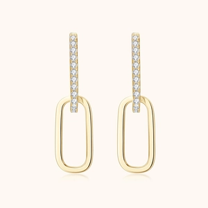 Luxury Moissanite 925 Sterling Silver Earring Post Double Ring Geometric Tassel Earrings For Women Premium Fashion Commute Jewelry
