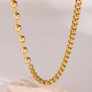 Collana in acciaio inossidabile placcato oro 18k con catena mista e chiusura a levetta OT
