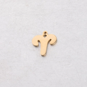 Macro shot of 15mm golden Aries zodiac pendant with mirror-polished stainless steel finish