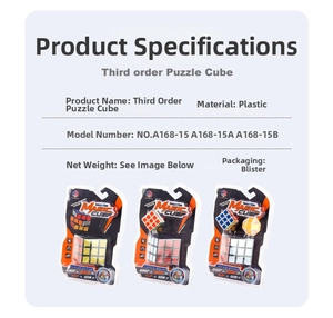 Detail view of 3x3 educational puzzle cube set with plastic material and blister packaging