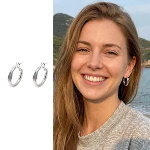 Twisted Hoop Earrings Made Of Copper With Silver Earring Post Minimalist High Polish Fashion Jewelry For Women