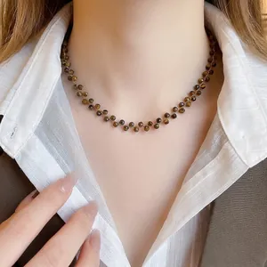 Collana Di Perle Occhio Di Tigre Acciaio Al Titanio Catena Oro Girocollo Vintage Stile Maillard Gioielli Per Donna