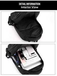 Detail view of large laptop backpack interior with organized multi-compartment storage