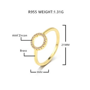 Detailed spec view of a gold brass ring with 9mm AAA+ zircon and 1.31g weight data